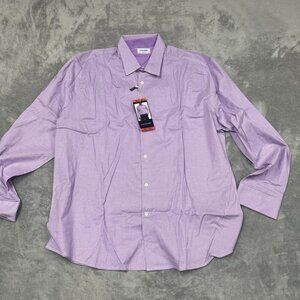 Duchamp London Mens Slim Fit Dress Shirt XXL 18.5 Purple Houndstooth 6799